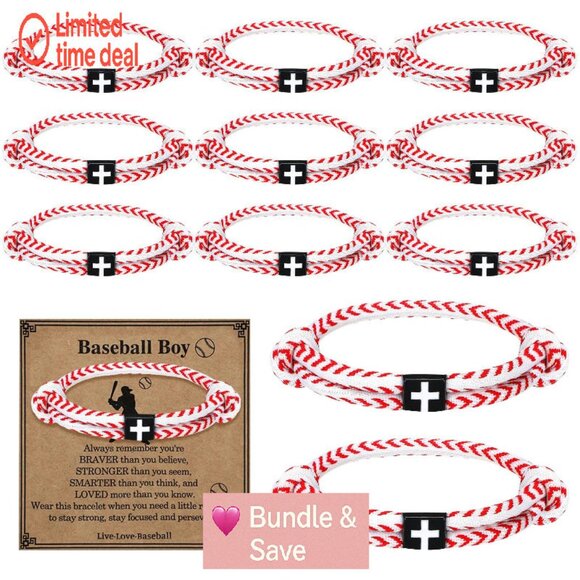 20 Adjustable Rope Bracelets with Cross Charms for Sports Teams - Picture 1 of 8